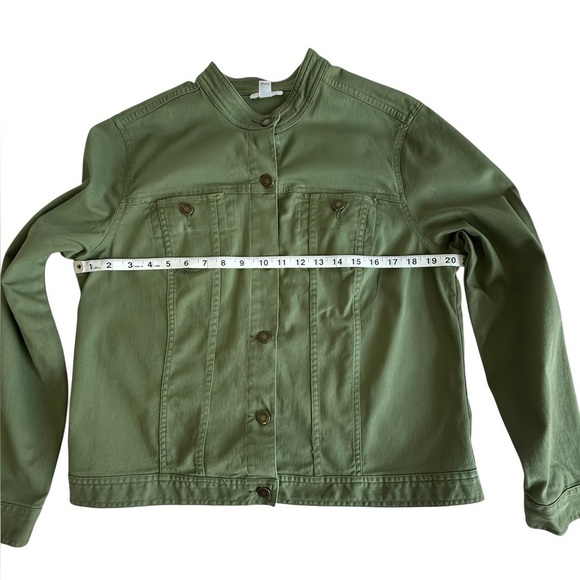 Charter Club Utility Jacket Women’s L Green Cotton Blend Military Button Front - Picture 7 of 8